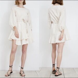 Apiece Apart Sabine Linen Cotton Mini Dress Asymmetric Belted‎ Size 8